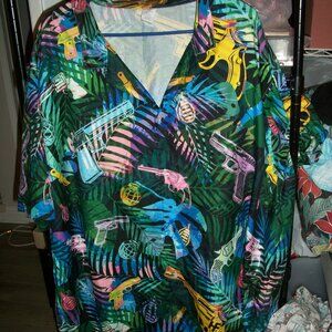3XL Palm Leaves & Weapons Mens Shirt-No Tags-Good Condition